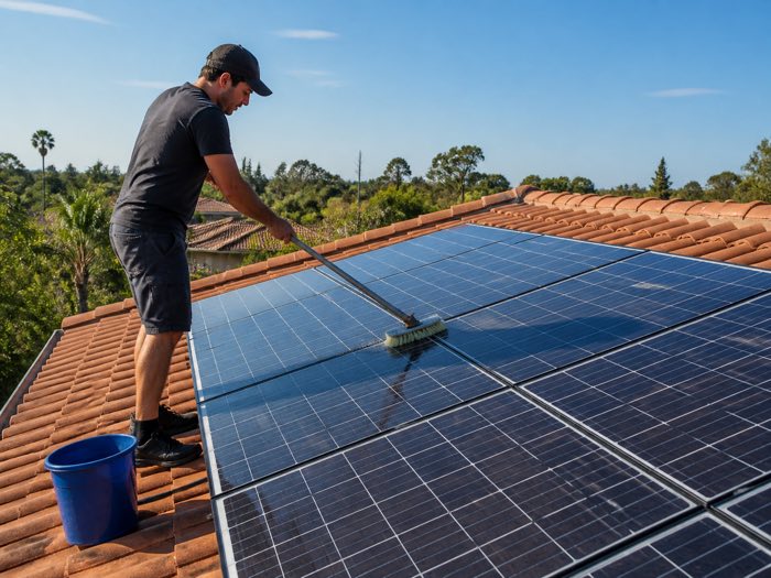 Gentle solar panel cleaning with a soft brush